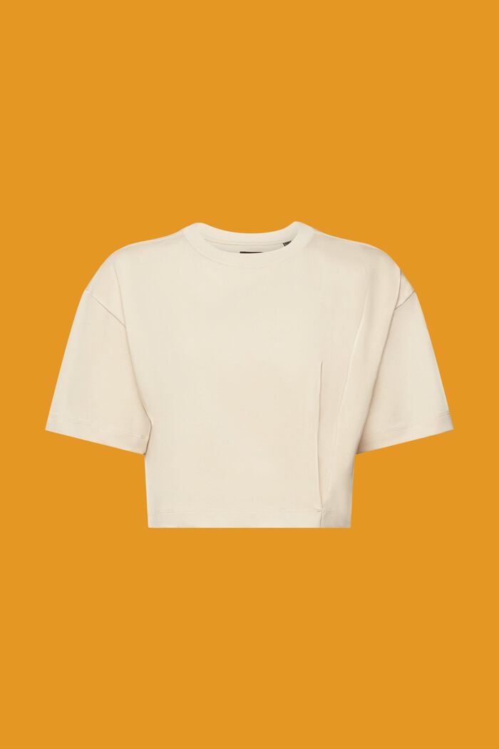 Cropped jersey T-shirt met ronde hals, BEIGE, detail image number 7