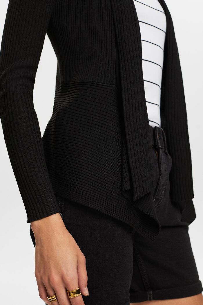 Ribgebreid vest met een asymmetrische zoom, BLACK, detail image number 3