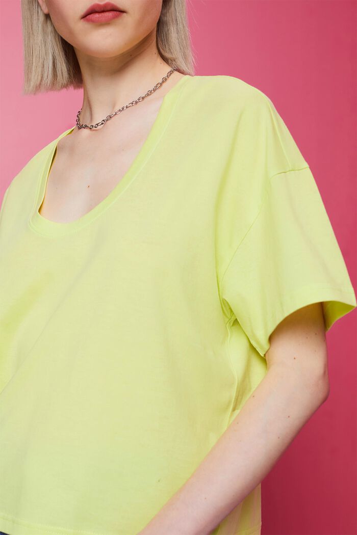Cropped oversized T-shirt, 100% katoen, LIME YELLOW, detail image number 2