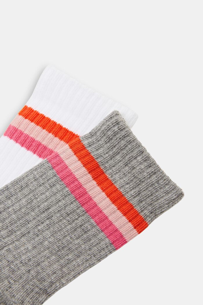 Set van 2 paar geribde sokken met strepen, WHITE/LIGHT GREY, detail image number 1