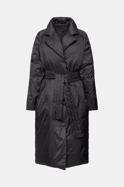 Lange mantel met gerecyclede donzen wattering, BLACK, overview