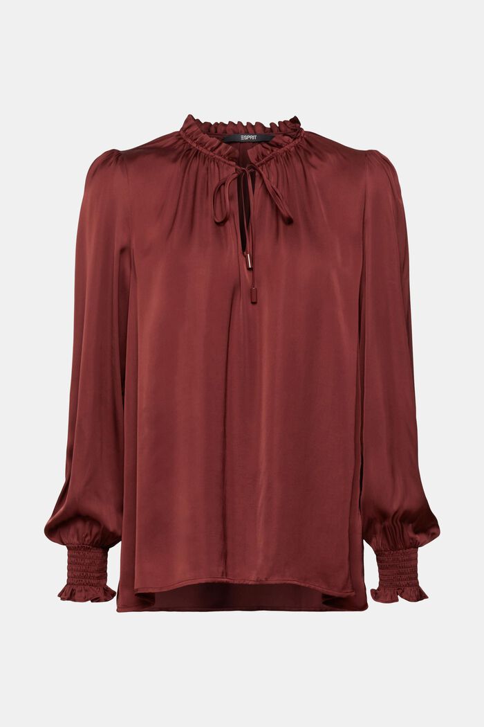 Satijnen blouse met gerimpelde kraag, LENZING™ ECOVERO™, BORDEAUX RED, detail image number 2