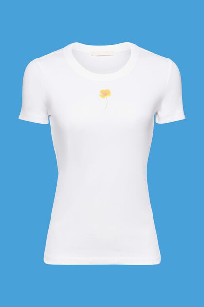 T-shirt à imprimé à fleurs sur la poitrine, WHITE, overview