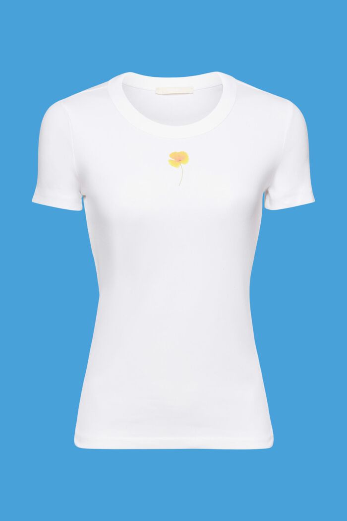 T-shirt à imprimé à fleurs sur la poitrine, WHITE, detail image number 5