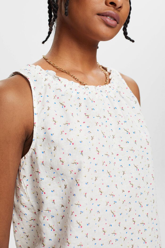 Mouwloze blouse met bloemenprint, van een linnenmix, OFF WHITE, detail image number 2