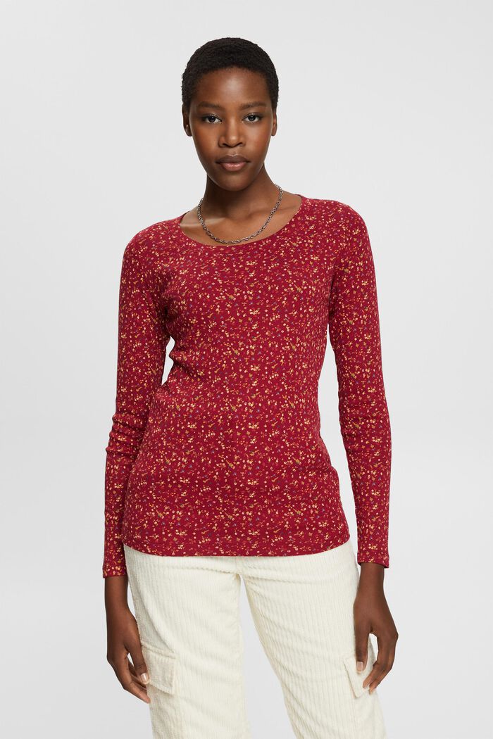 T-shirt à manches longues animé d’un motif floral, CHERRY RED, detail image number 0