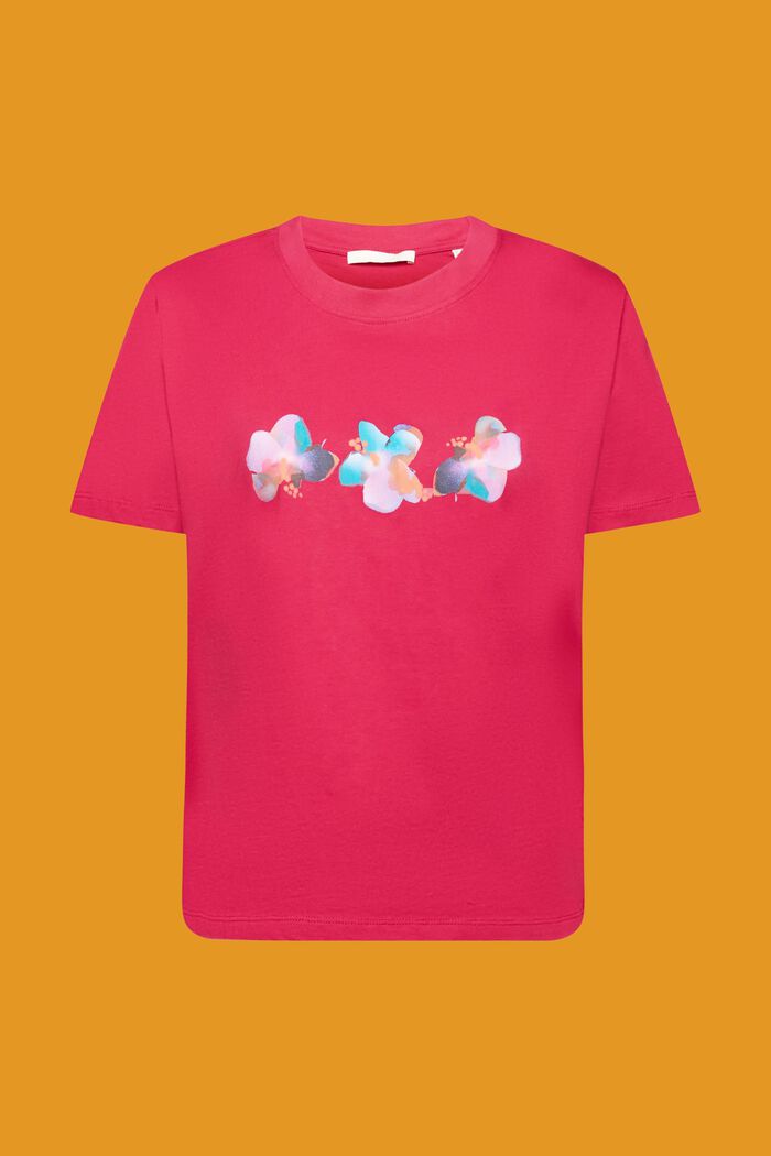 Katoenen T-shirt met bloemetjesprint, DARK PINK, detail image number 5