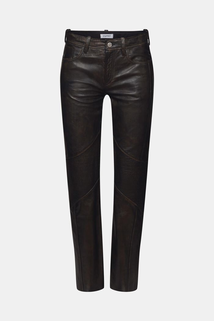 Pantalon en cuir droit à taille mi-haute, BLACK, detail image number 6