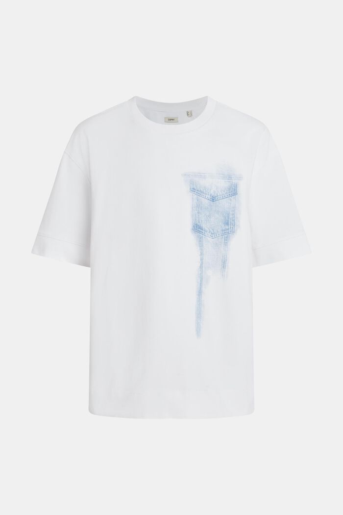 T-shirt à imprimé indigo placé, WHITE, overview