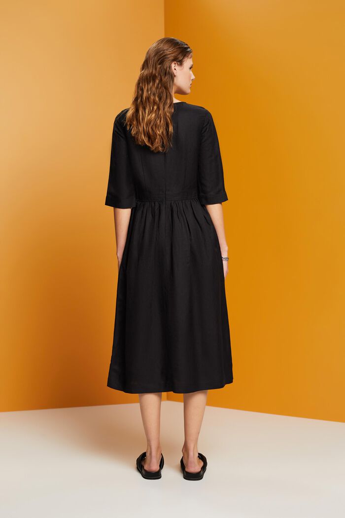 Midi-jurk van een geweven linnen-viscosemix, BLACK, detail image number 3