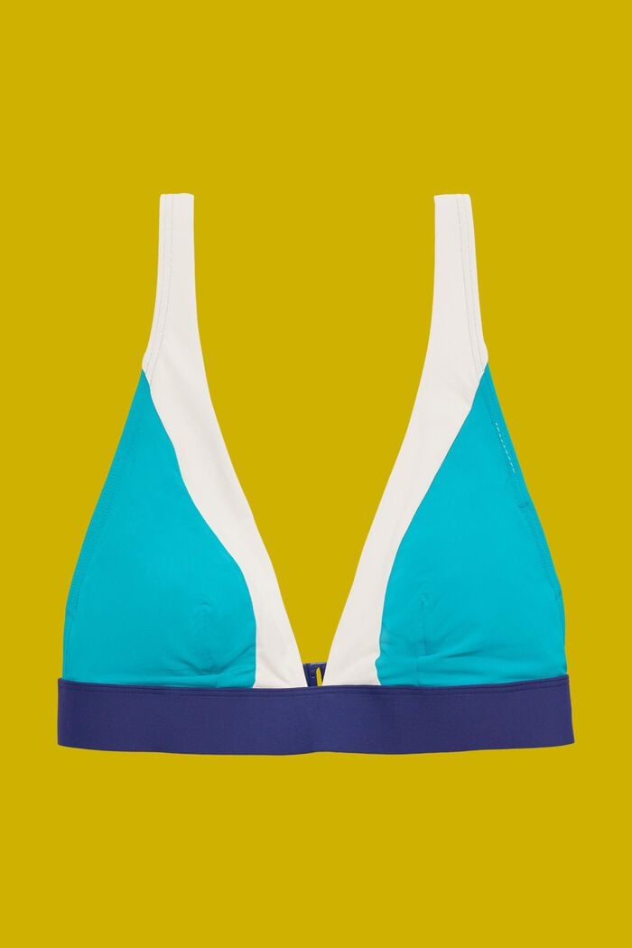 Gewatteerde bikinitop met beugels in colour block-design, TEAL GREEN, detail image number 4