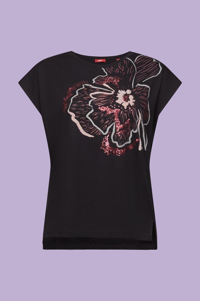 T-shirt sans manches imprimé orné de sequins, BLACK, detail image number 6
