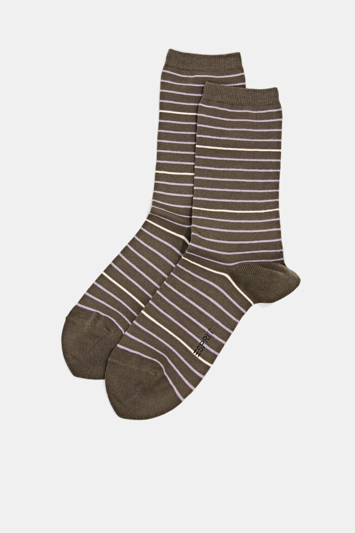 Set van 2 paar gestreepte sokken, organic cotton, MILITARY, detail image number 0