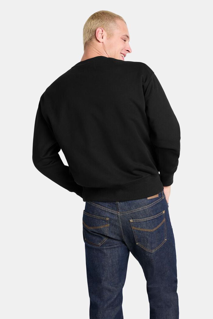 Uniseks logo-sweatshirt van katoenen fleece, BLACK, detail image number 4