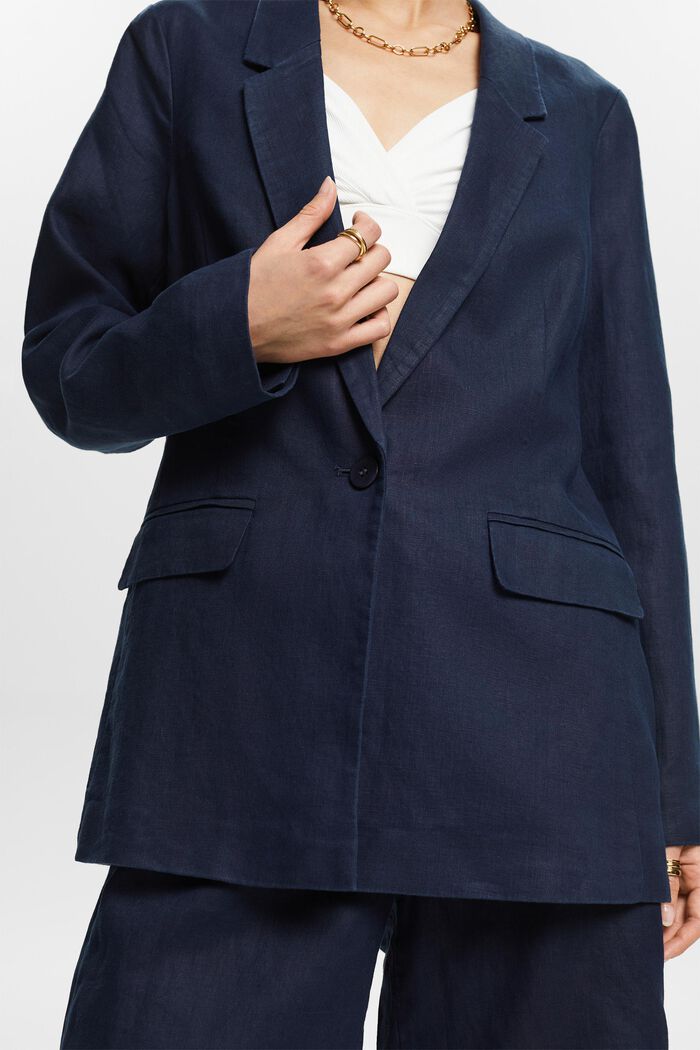 Veste de tailleur en lin à boutonnage droit, NAVY, detail image number 3