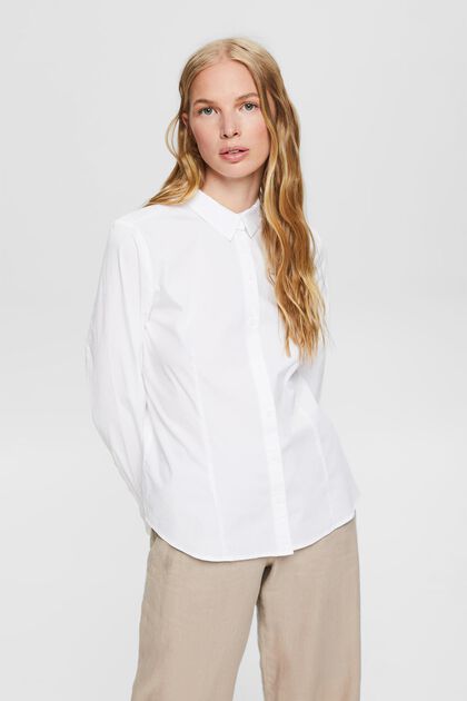 Getailleerde overhemdblouse, WHITE, overview