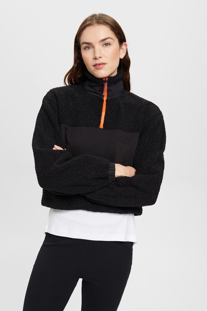 Sweatshirt met een halve rits, van een materiaalmix, BLACK, detail image number 0