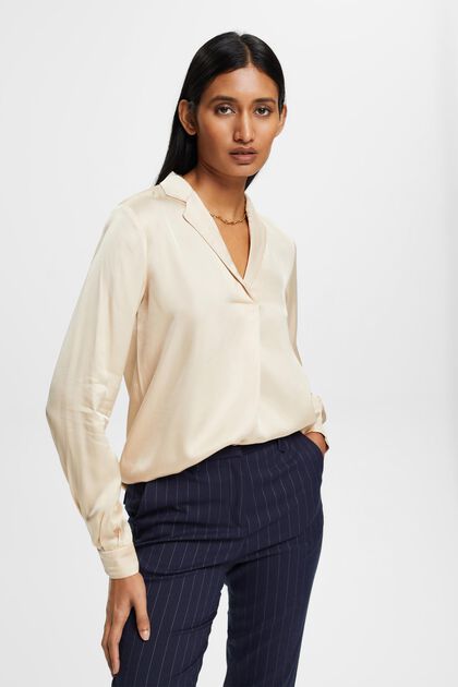 Satijnen blouse met reverskraag, LENZING™ ECOVERO™, DUSTY NUDE, overview