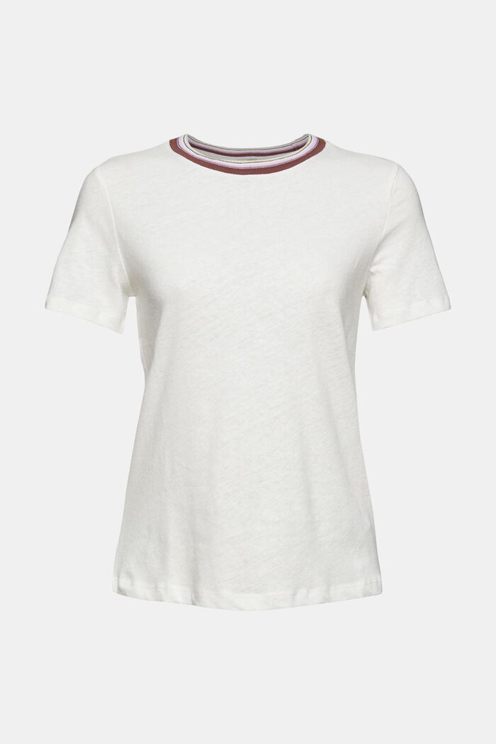 Met linnen: T-shirt met gestreepte hals, OFF WHITE, detail image number 5