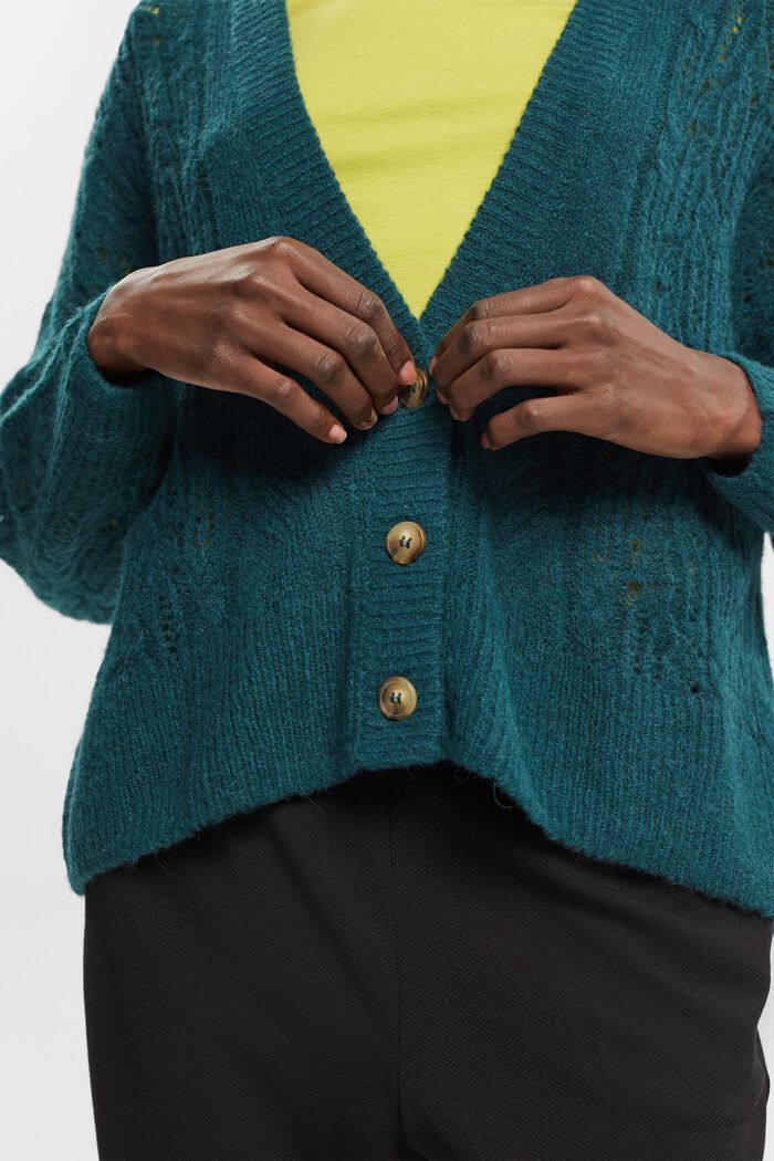 Cardigan en maille torsadée à teneur en laine et en alpaga, TEAL GREEN, detail image number 2