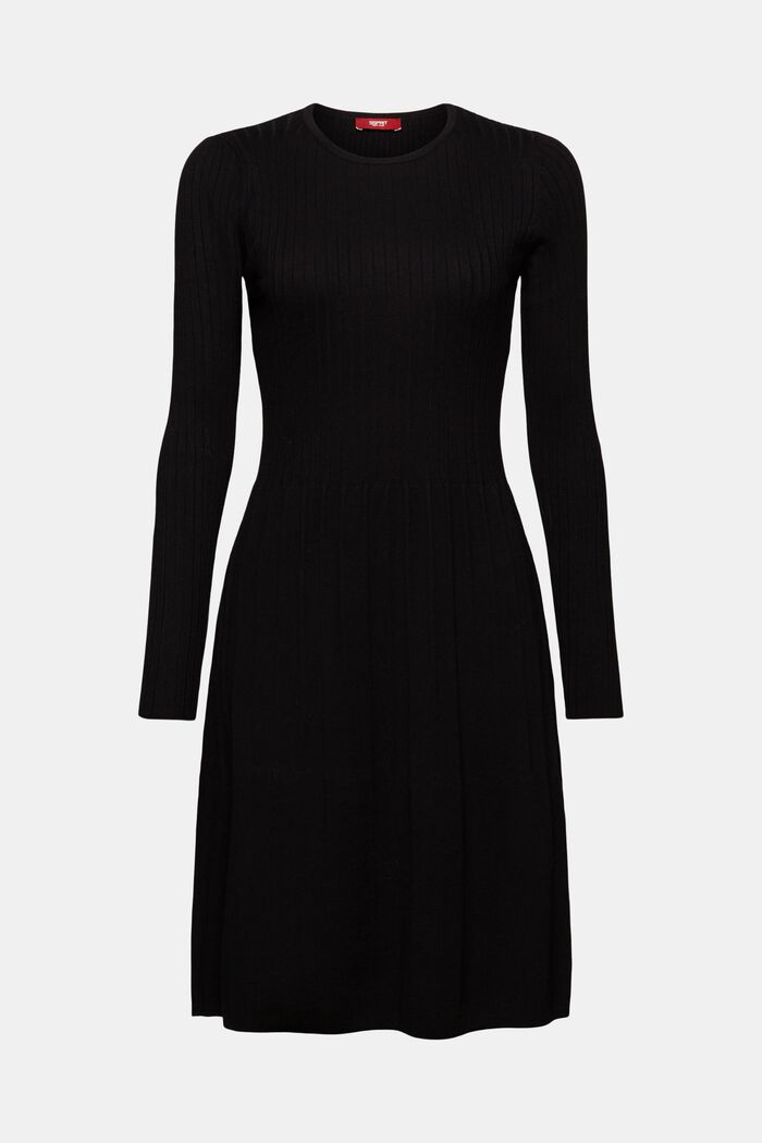 Ribgebreide jurk met plooien, BLACK, detail image number 6