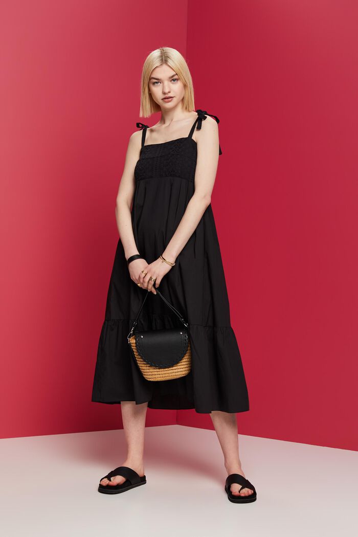 Midi-jurk met borduursel, LENZING™ ECOVERO™, BLACK, detail image number 1