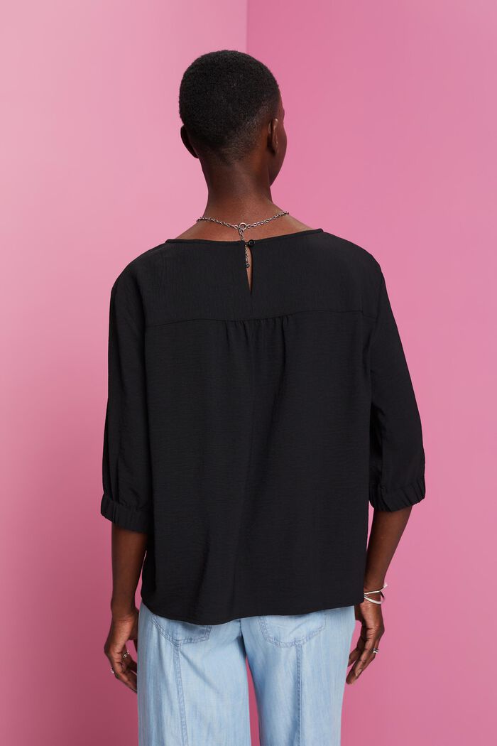 Crêpe blouse met elastische mouwboorden, BLACK, detail image number 3