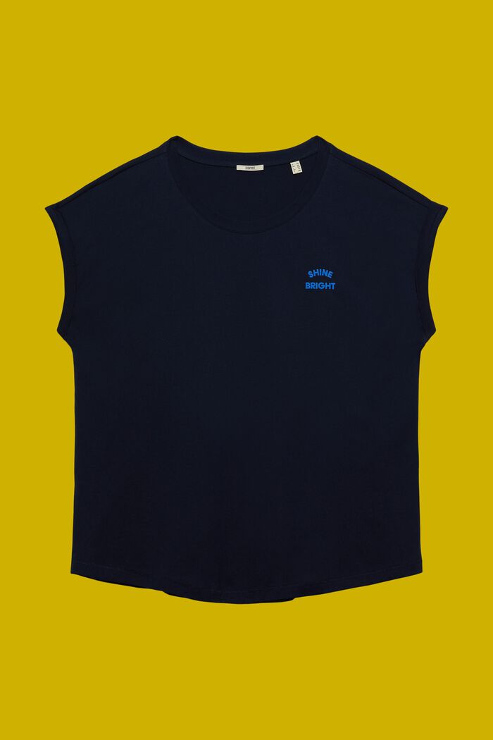 T-shirt CURVY orné d’un minuscule imprimé, 100 % coton, NAVY, detail image number 5