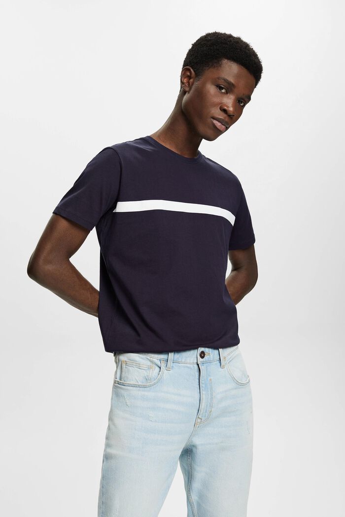 Katoenen T-shirt met contrasterende streep, NAVY, detail image number 0