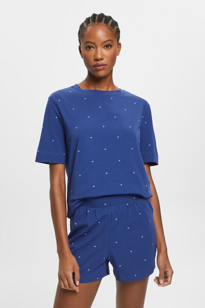 Pyjama-short en coton à motif all-over, DARK BLUE, detail image number 0