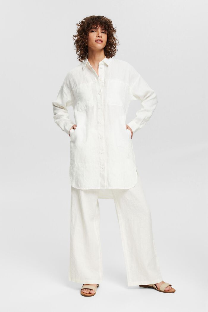 Lange overhemdblouse van 100% linnen, WHITE, detail image number 5