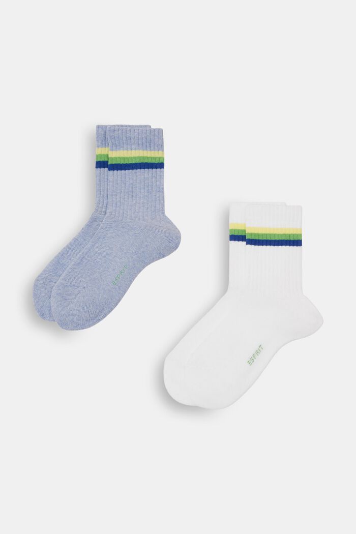Set van 2 paar geribde sokken met strepen, BLUE/WHITE, detail image number 0