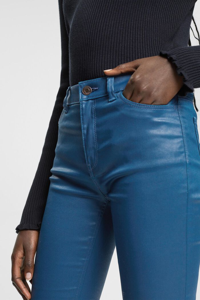 Pantalon taille haute en similicuir coupe Slim Fit, PETROL BLUE, detail image number 0