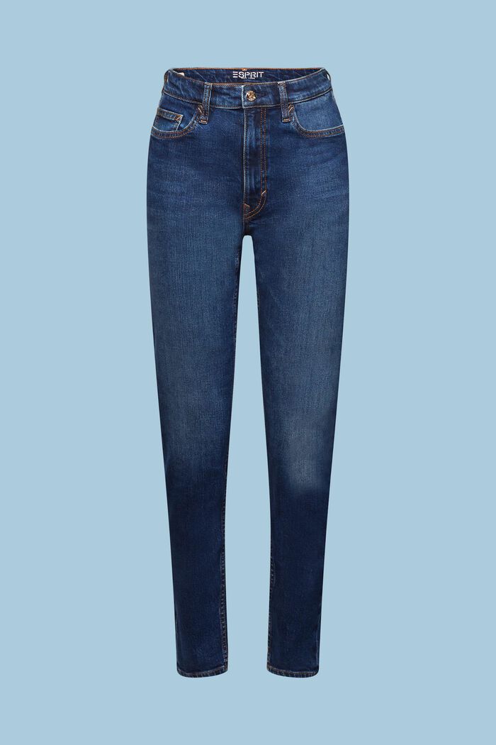 Klassieke high rise jeans met retrolook, BLUE DARK WASHED, detail image number 6