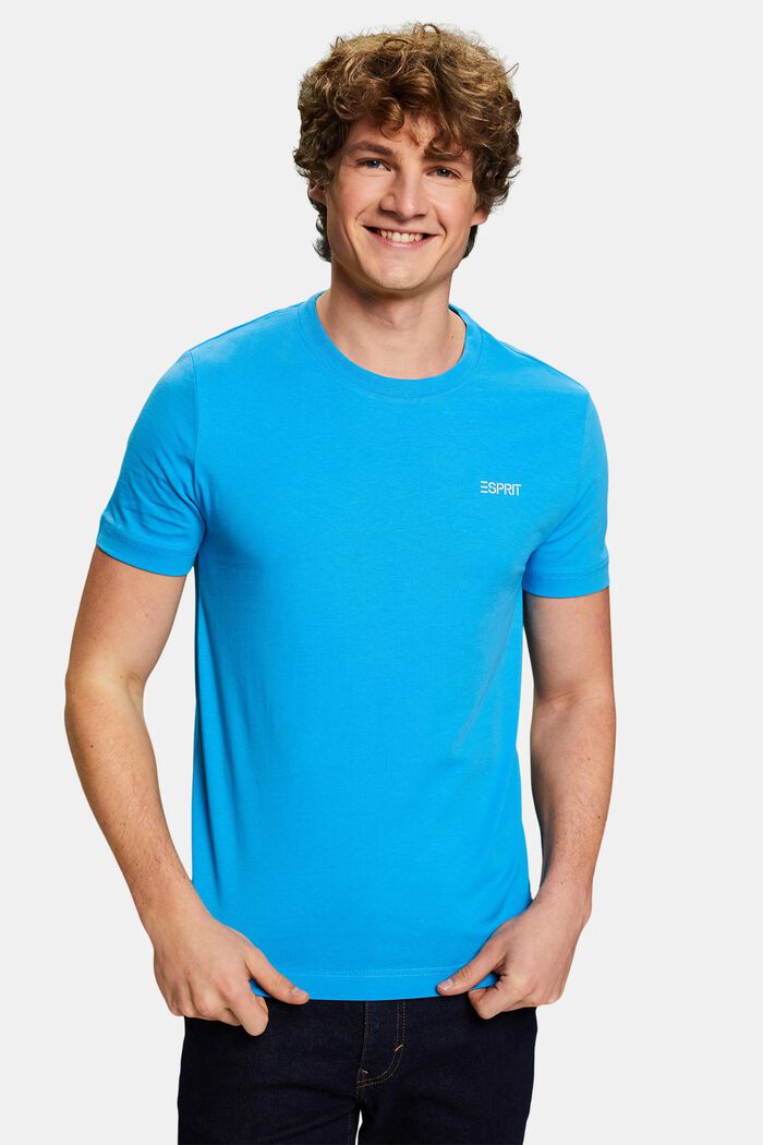 T-shirt van katoen-jersey met logo, BLUE, detail image number 0