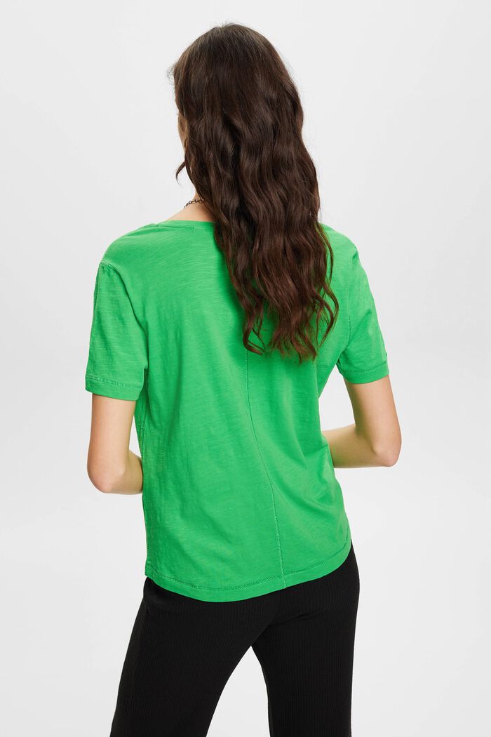 Katoen T-shirt met V-hals en siernaden, GREEN, detail image number 3