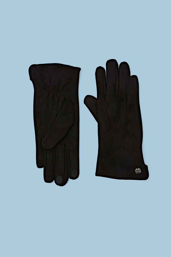 Touchscreen-handschoenen van imitatiesuède, BLACK, detail image number 0
