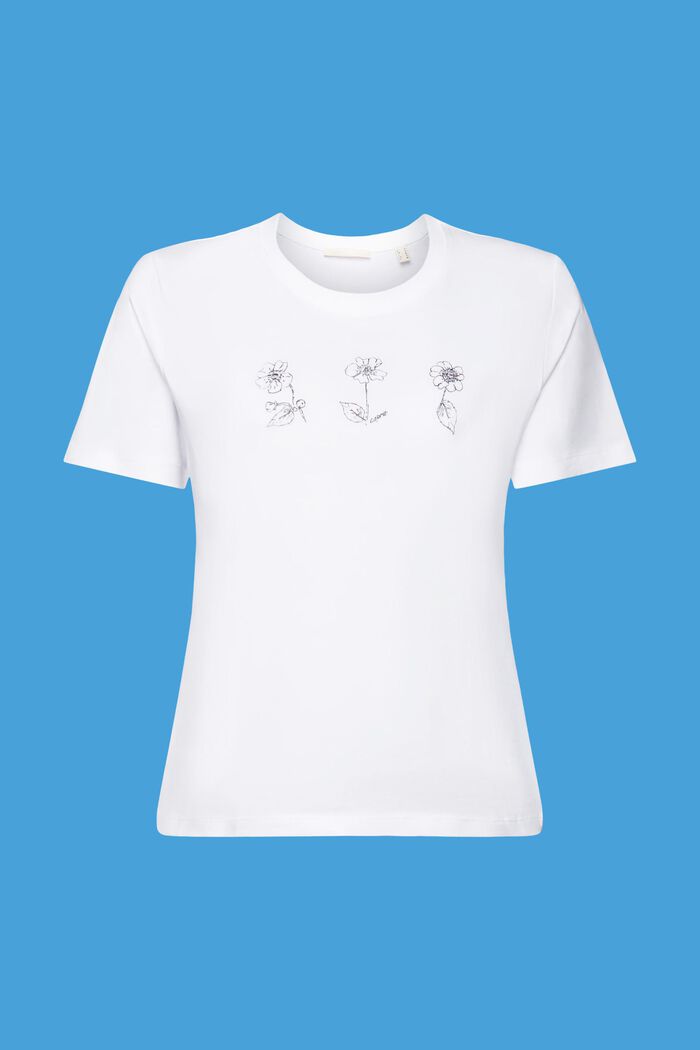 T-shirt en coton à imprimé floral, WHITE, detail image number 6
