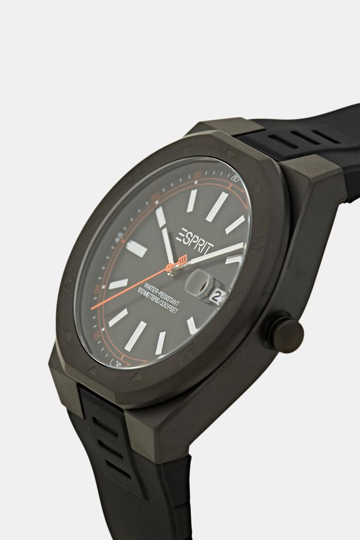 Horloge met bandje van silicone, BLACK, detail image number 1