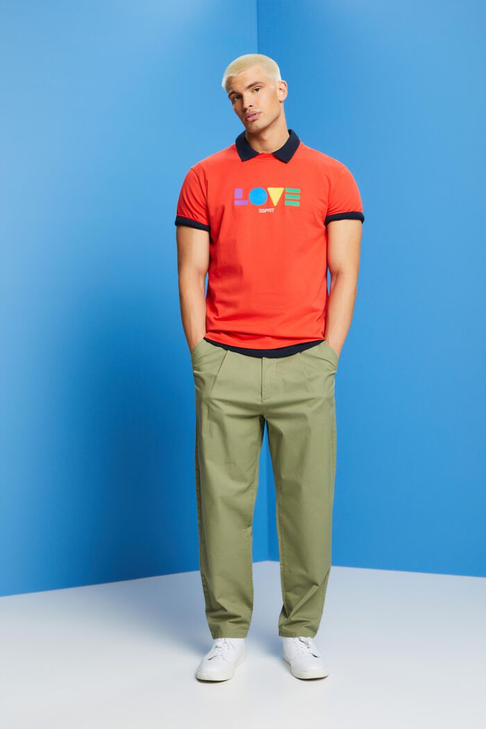 T-shirt van biokatoen met geometrische print, ORANGE RED, detail image number 5