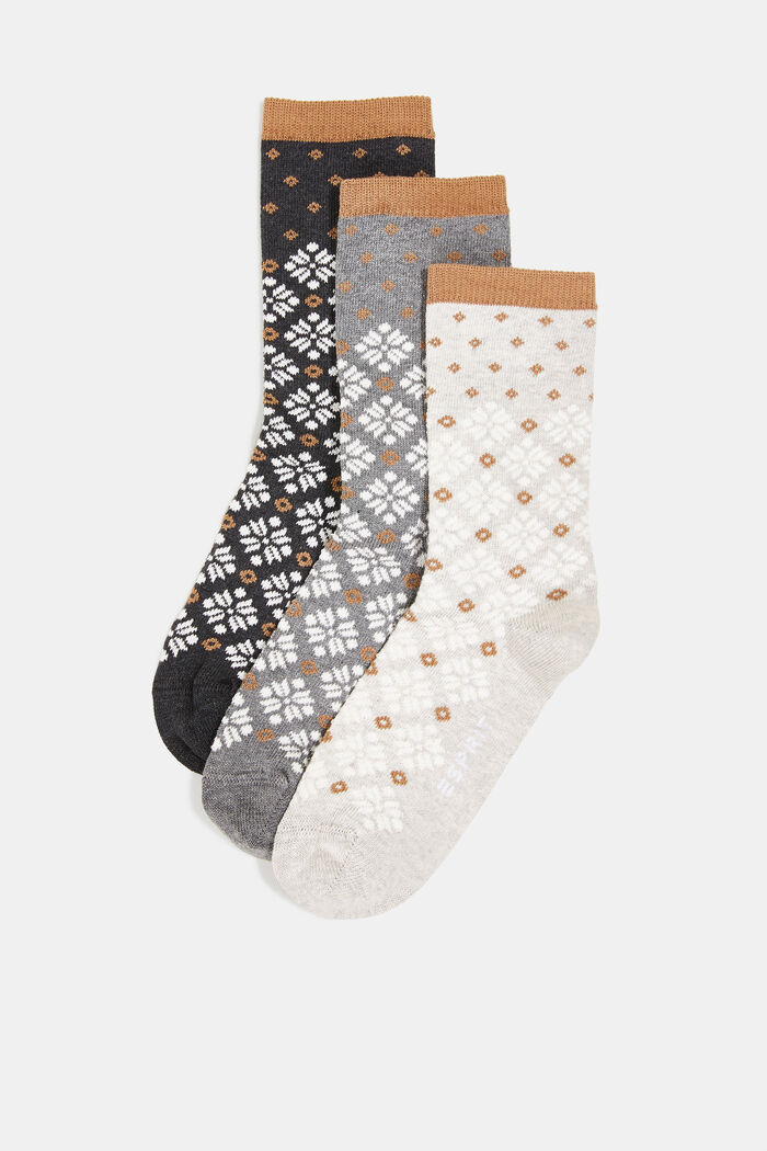 Set van 3 paar grofgebreide sokken, Noors patroon, GREY/BEIGE, detail image number 0