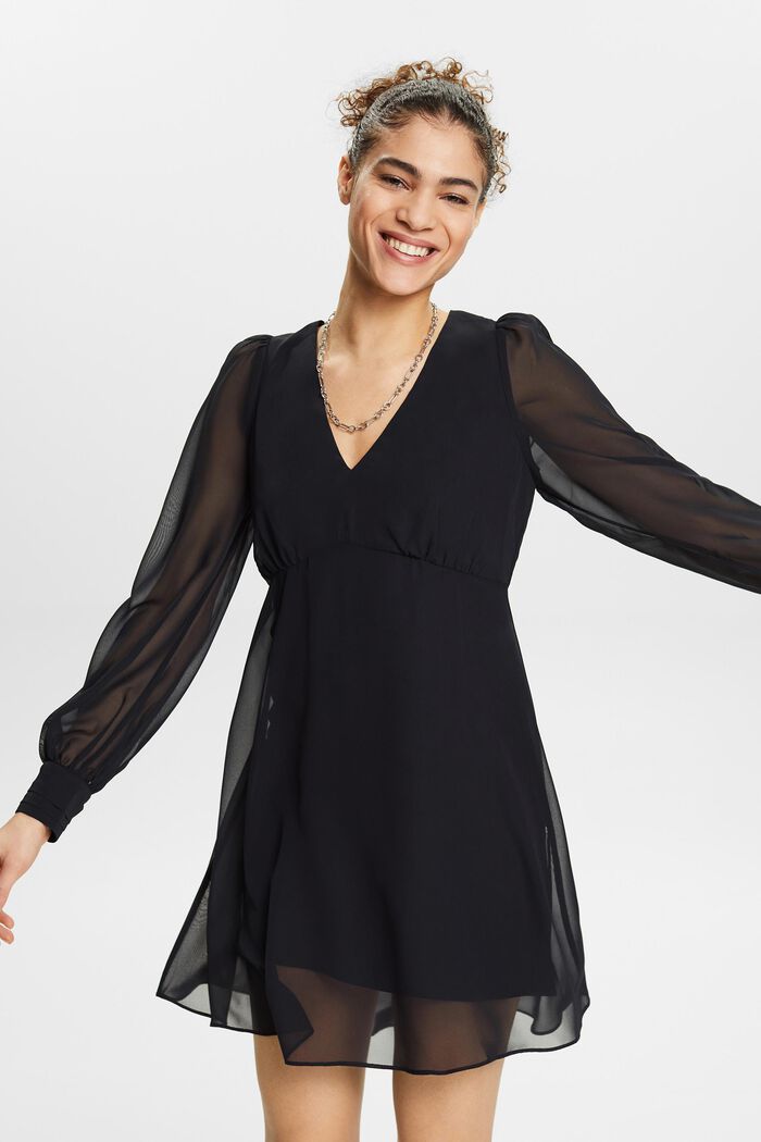 Chiffon mini-jurk met V-hals, BLACK, detail image number 5