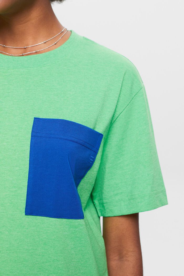 T-shirt met ronde hals van een materiaalmix, CITRUS GREEN, detail image number 3
