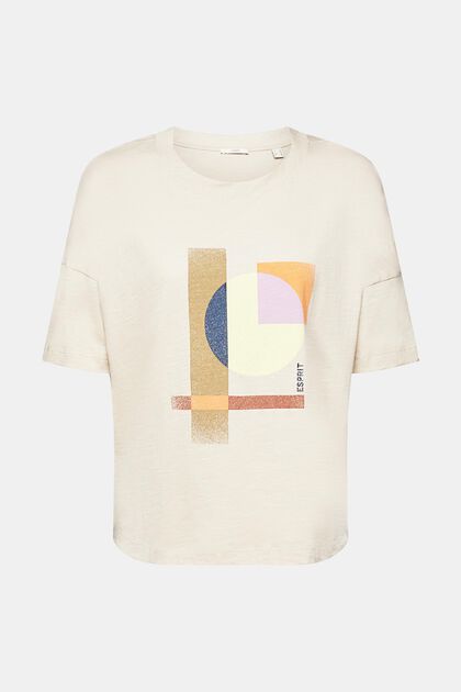 T-shirt en coton à imprimé géométrique, LIGHT TAUPE, overview