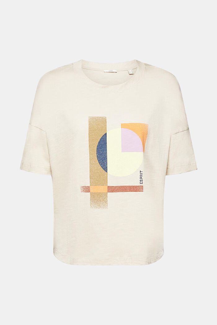 T-shirt en coton à imprimé géométrique, LIGHT TAUPE, detail image number 6