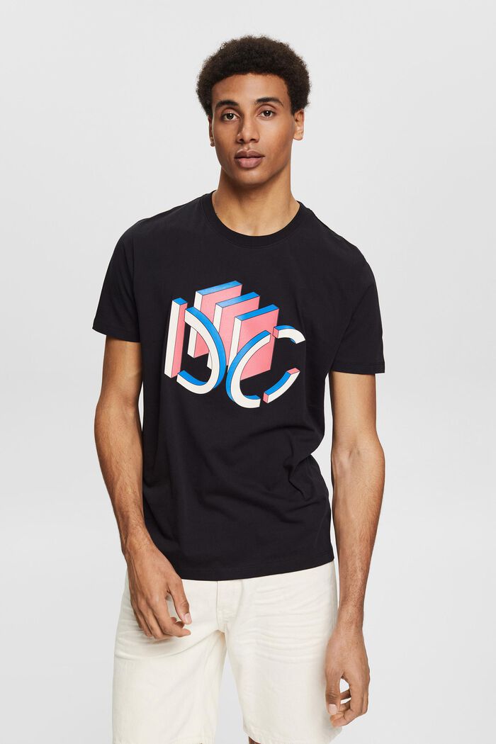 Jersey T-shirt met grafische 3D-logoprint, BLACK, detail image number 0