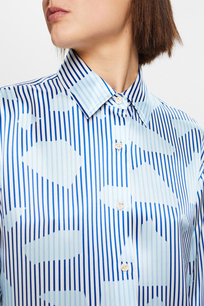 Zijden overhemd met knoopsluiting en print, BRIGHT BLUE, detail image number 3