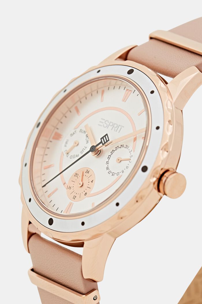 tweekleurig multifunctioneel horloge met leren bandje, ROSE, detail image number 1