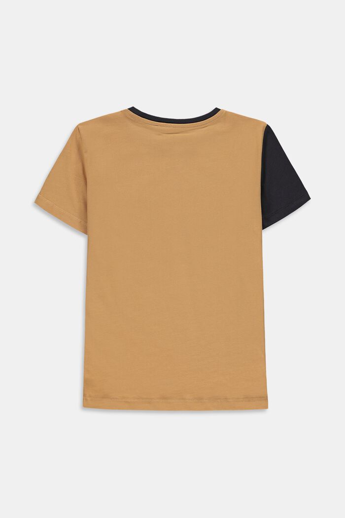 T-shirt à rayures colour blocking et poche, CARAMEL, detail image number 1