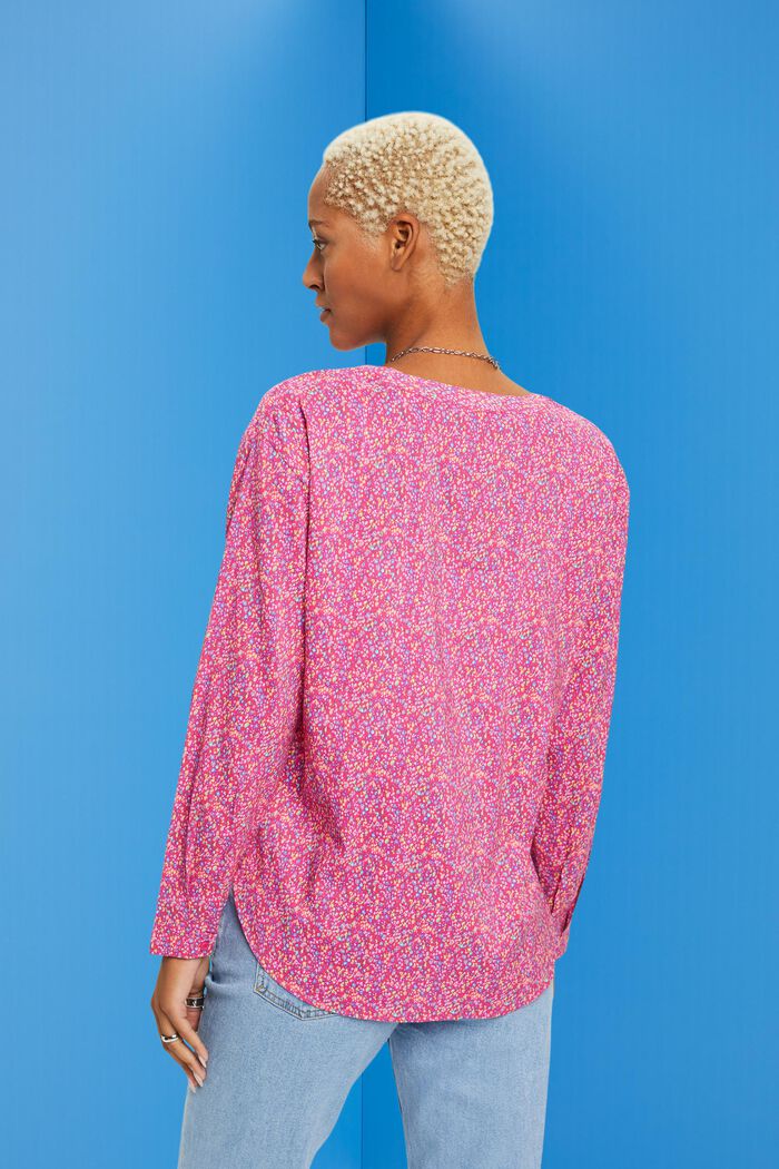 Gebloemde blouse met V-hals en knopen, PINK FUCHSIA, detail image number 3